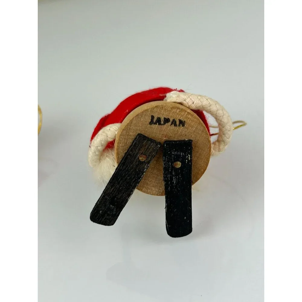 Made in Japan Wooden Skiing Gnomes Christmas Tree Ornaments Handmade Vintage Set